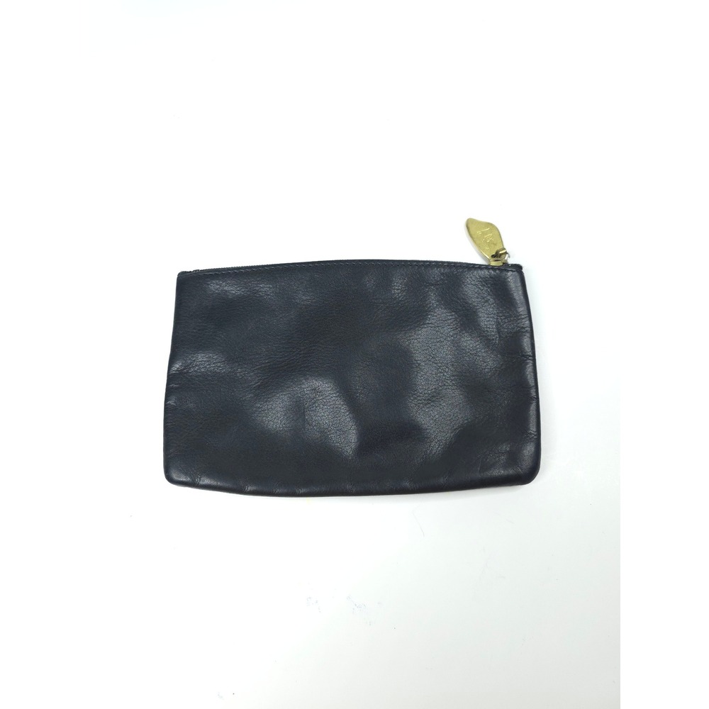 Libaire California Black Leather Zip Pouch Clutch Made in USA Gold Hardware